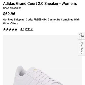 Adidas Women's Grand Court 2.0 White Gold Sneakers. New with tags and box.